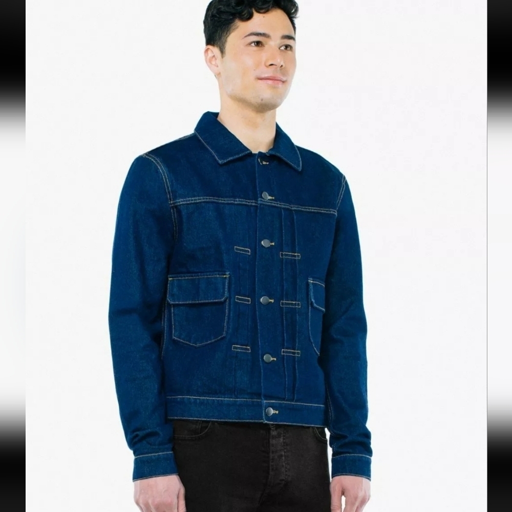American Apparel Denim Trucker Jean Jacket Dark Wash overshirt bomber